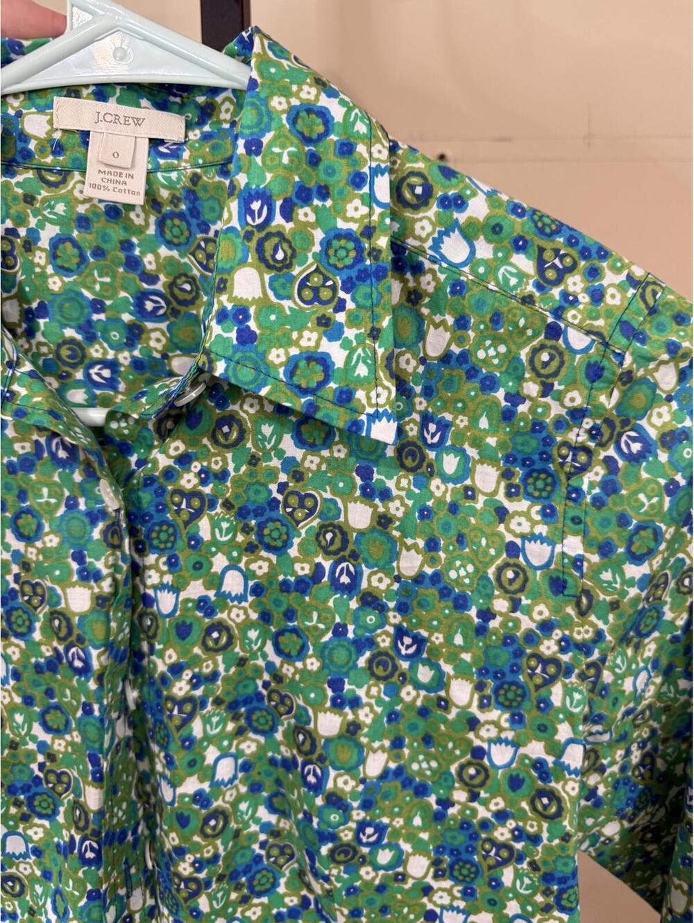 Women's J.Crew 0 Green Long Sleeve Floral Print Shirt - Picture 7 of 10